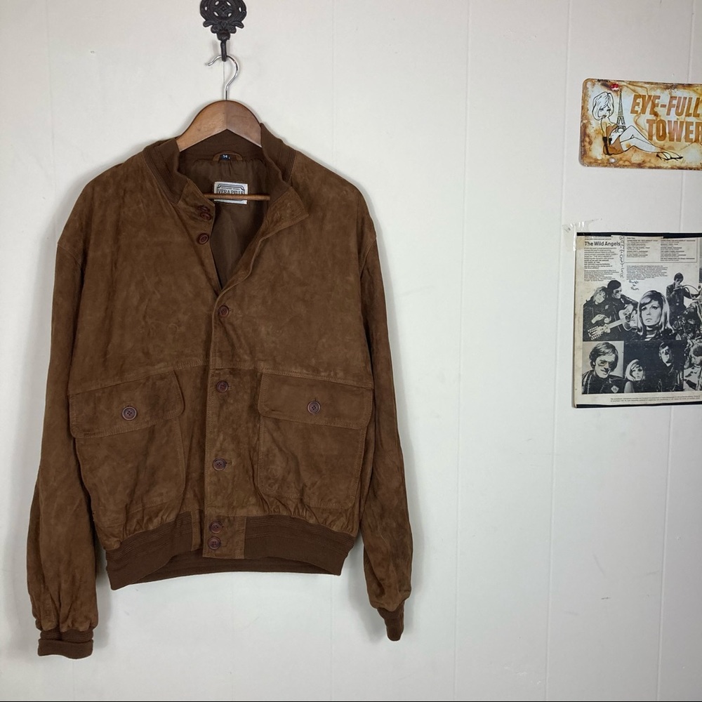 Vera Pelle Genuine Leather Suede Bomber Jacket - Picture 2 of 10